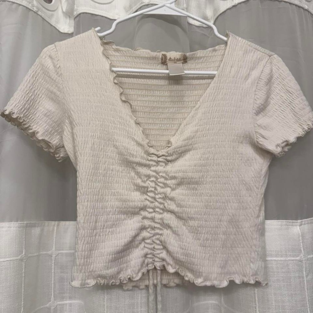 Altard State Cream Blouse Scrunch Top